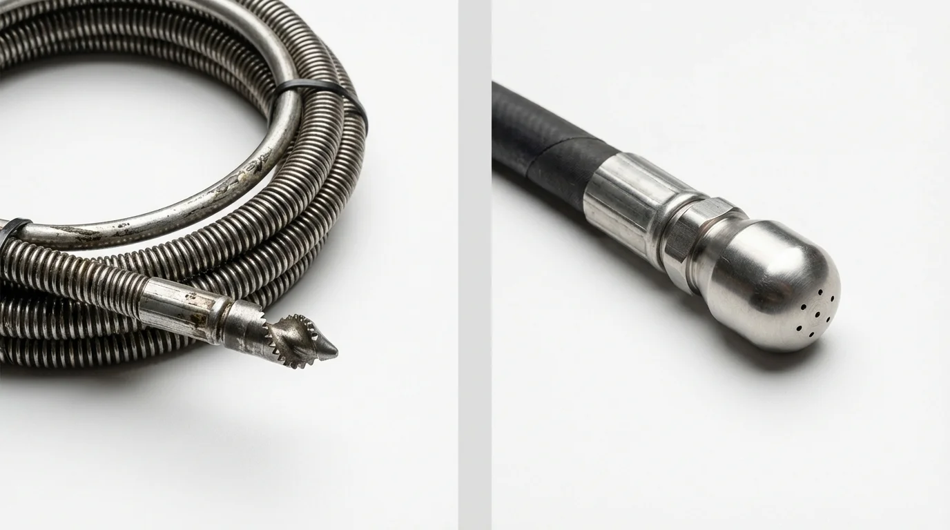 Drain snake cable and hydro jetting nozzle used for drain cleaning in Morris, OK