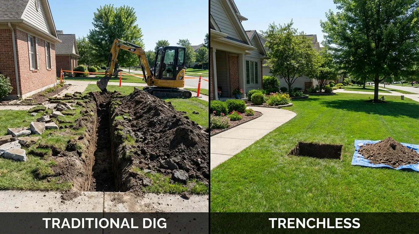 Trenchless sewer repair with minimal yard damage versus traditional excavation in Morris, OK